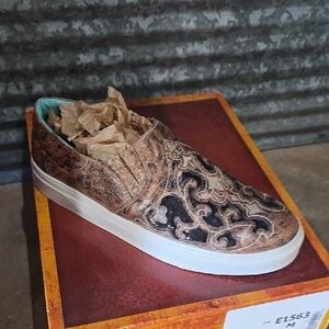 Corral Brown and Black Embroidered Women's Slip-On Sneakers